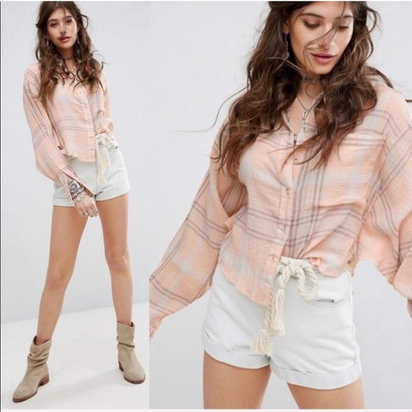 Free People Tops - Free People Cropped Cutie Batwing Flannel